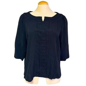 Women's Petite Large Nygard Sport Black Embroidered Top